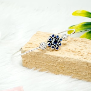 Handmade Sapphire Gemstone Bangle: 925 Sterling Silver Adjustable Bangle