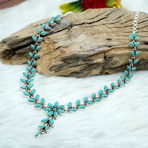 Turquoise necklace 925 Sterling silver jewelry Turquoise gemstone handmade necklace women necklace gift for her