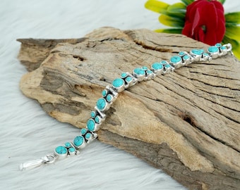 Pulseira Floral Turquesa: Joia em Prata de Lei com Pedra Preciosa, 20 cm