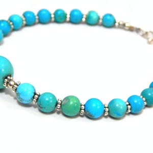 Natural Arizona Turquoise Bracelet 925 Sterling Silver Beaded Bracelet Blue Gemstone Bracelet December Birthstone Bracelet Gift Item