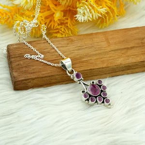 Ruby Necklace: Sterling Silver 925, Oval Gemstone - Boho Wedding Jewelry