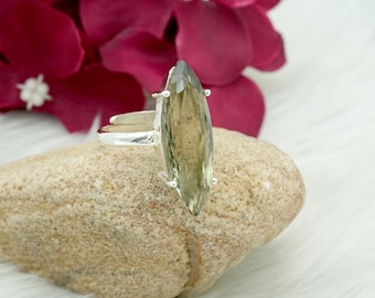 Echte groene amethist sterlingzilveren ring: handgemaakte sieraden
