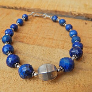 Faceted Lapis Beaded Bracelet: .925 Sterling Silver Gemstone Jewelry