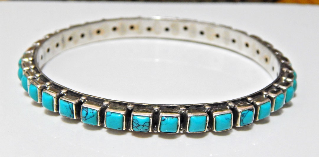 アクセサリー silver 925 turquoise bangle Handmade Turquoise Bangle: 925 Sterling Silver Gemstone Bangle