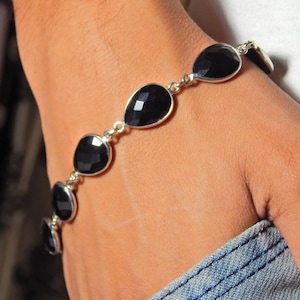 black onyx Gemstone bracelet, Silver jewelry,925 Sterling Silver bracelet, Gift, Handmade bracelet, black onyx Gemstone bracelet