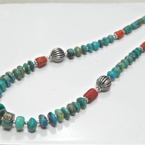 Natural Coral & Turquoise Gemstone Beaded Necklace in 925 Sterling Silver Natural Multi Gemstones Necklace Anniversary Gift handmade gift