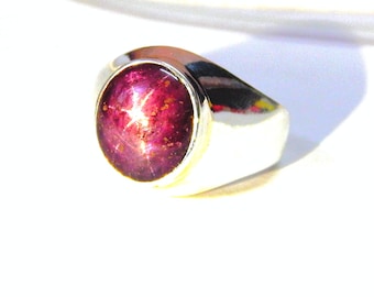 Stern Rubin Cabochon Ring: 925 Sterling Silber Edelstein Schmuck