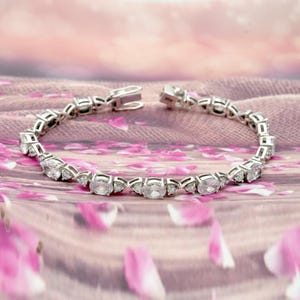 Natural Cubic Zirconia Bracelet , 925 Sterling Silver, Silver bracelet , Tennis bracelet  , Silver Jewelry Cubic zirconia Gemstone Bracelet