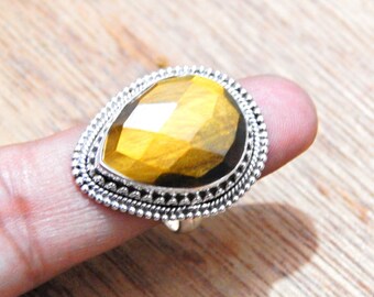 Anillo de ojo de tigre en forma de pera, hecho a mano - Plata de ley 925