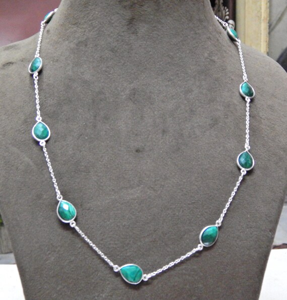 マラカイト 925 スターリングシルバー ネックレス - ベゼルセット