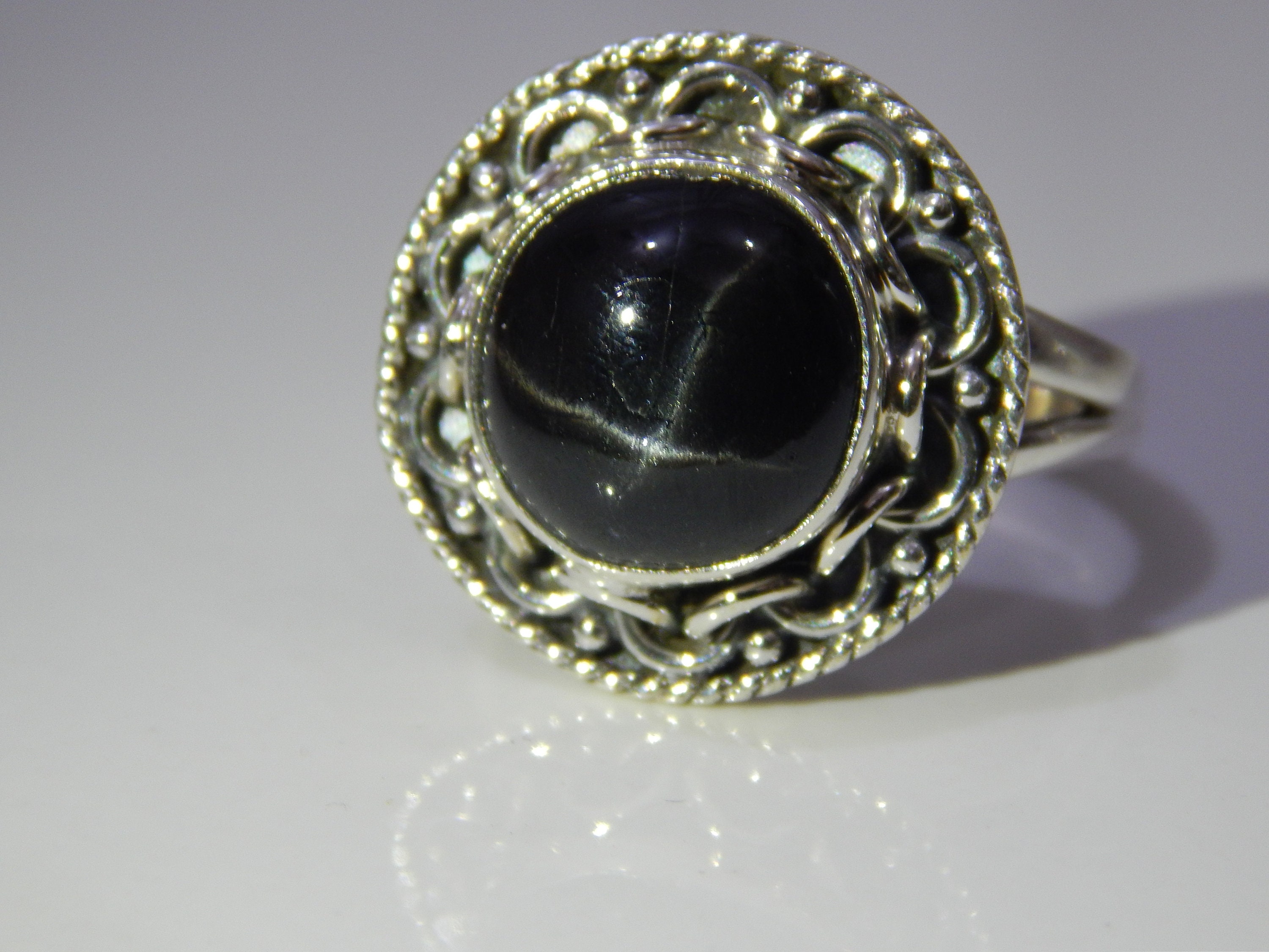 Handmade Black Star Cabochon Ring: 925 Sterling Silver Designer