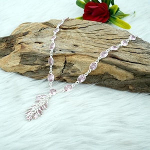 Pink CZ Minimalist Necklace Sterling 925 Silver Necklace Pink CZ Necklace Wedding Necklace Gift For Her Natural Gemstones Necklace Jewelry