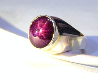 Sternrubin Stern Ring: , 925 Sterling Silber Oval Cabochon