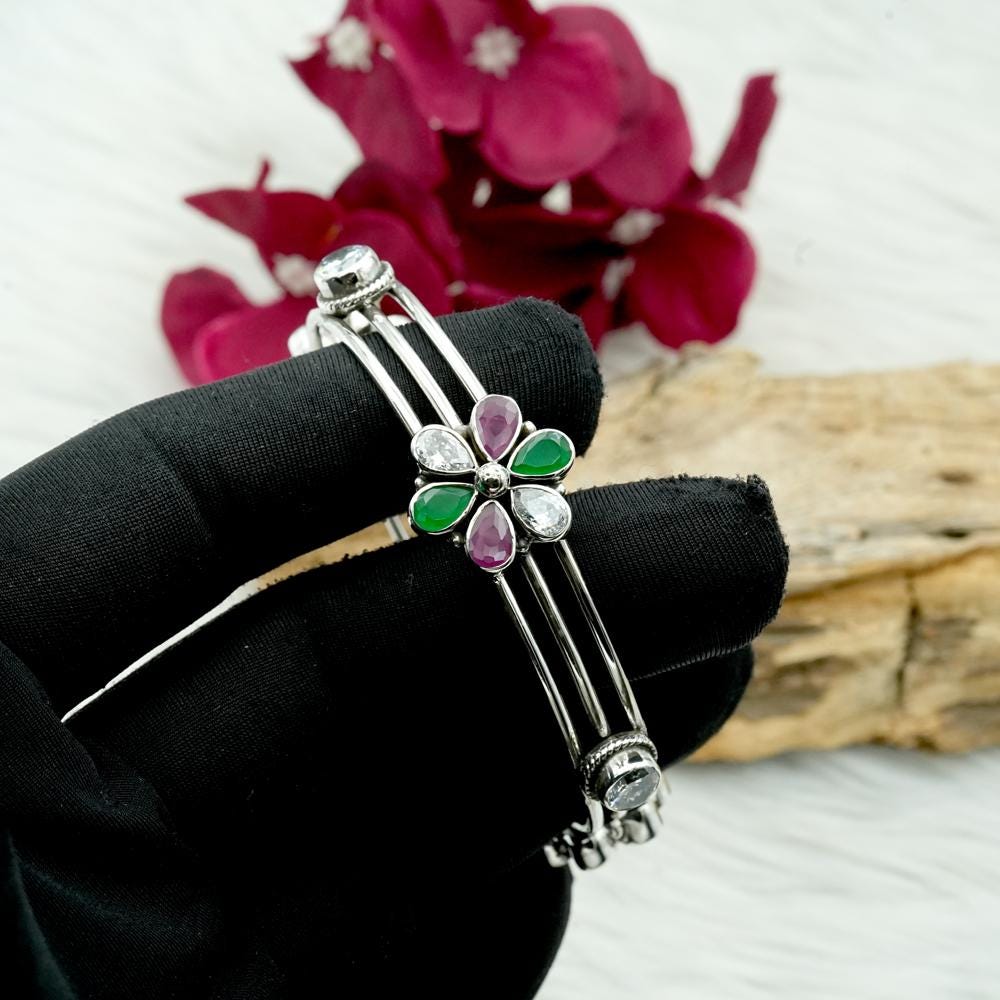 Emerald Ruby Sterling Silver Bangle: Handmade Gemstone Jewelry