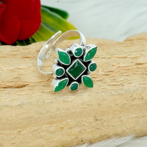 Green Onyx 925 Sterling Silver Ring Adjustable Ring Onyx Jewelry Wedding Ring Gift For Her Gemstone Ring Green Flower Ring Ring For Wedding