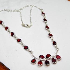 Garnet necklace 925 Sterling silver jewelry Natural Garnet Faceted gemstone handmade necklace  gift for her