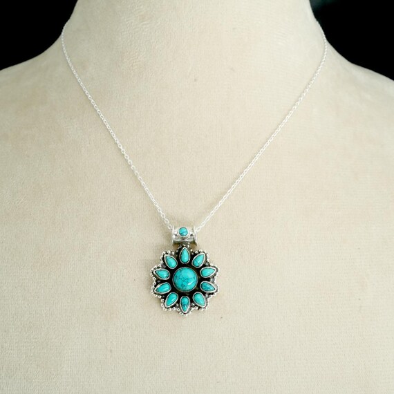 【本物】turquoise stone ネックレスチャーム　silver925 Handmade Turquoise Gemstone Necklace: 925 Sterling Silver, 18 Inch