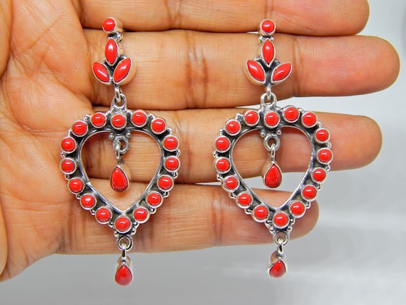 Coral Cabochon Earring 925 Sterling Silver Jewelry With Gemstone