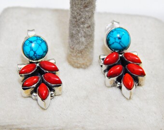 Boucles D'oreilles Pendantes En Argent Sterling 925 Avec Corail - Fait Main - Marque Adastra - Neuf Avec étiquettes