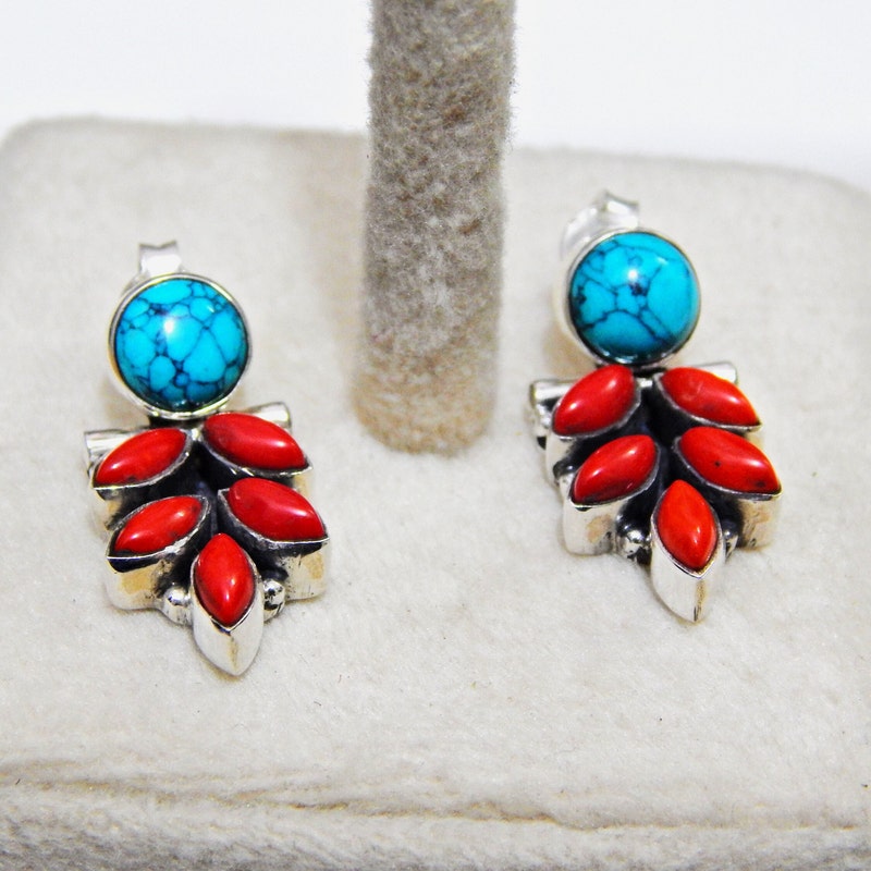 Coral and Turquoise Chip Butterfly Earrings main image 0
