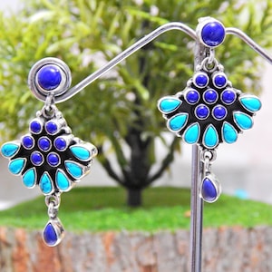 Natural Turquoise, Lapis Lazuli  Earring Stud 925 Sterling Silver Earring Handmade Earring Turquoise Earring Gift for her oxidized jewelry