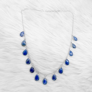 Natural Blue Genuine Lapis Lazuli 925 Sterling Silver Boho Necklace Gemstone Wedding Necklace Anniversary Gift For Her