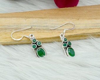 Pendientes de plata de ley con esmeralda: joyería de piedras preciosas hecha a mano
