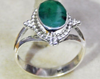 Natural Emerald Ring: Oval Gemstone, 925 Sterling Silver
