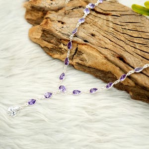 Natural Amethyst & CZ Necklace: 925 Sterling Silver, Pear Gemstone