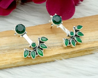 Pendientes de plata de ley con esmeralda: joyería con piedras preciosas hecha a mano