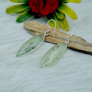 Handmade Marquise Prehnite Earrings: 925 Sterling Silver Dangle Jewelry