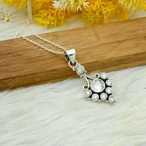 White Zircon 925 Silver Pendant Necklace: April Birthstone