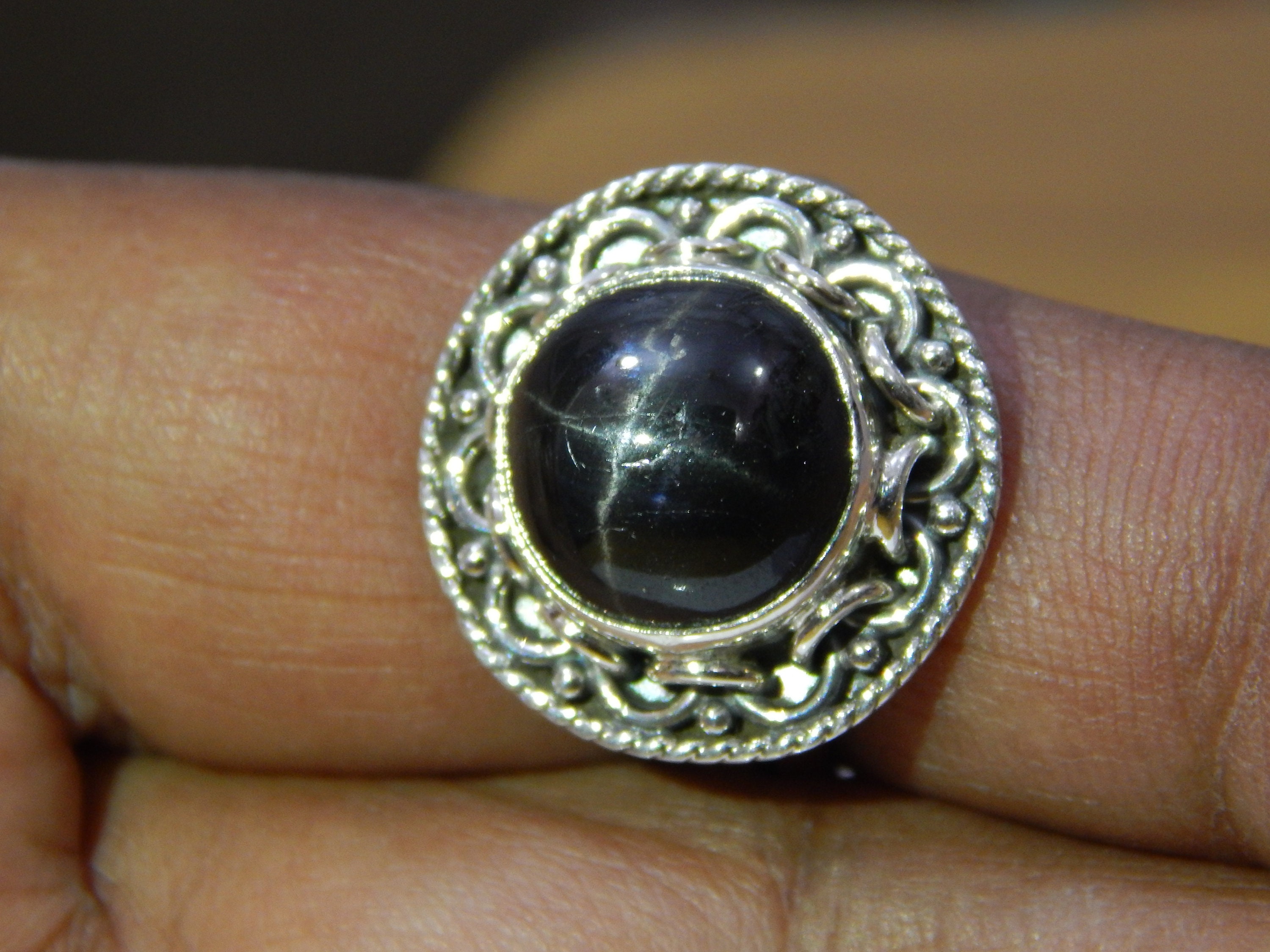 Handmade Black Star Cabochon Ring: 925 Sterling Silver Designer