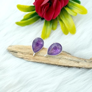 Natural Purple Amethyst Earring Stud 925 Sterling Silver Stud earring Wedding Earring Gift For Her Elegant Earring Gemstone Anniversary Gift