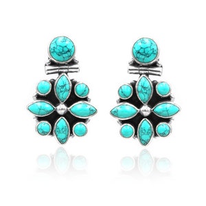 Natürliche Türkis Ohrringe Zierliche Ohrstecker 925 Sterling Silber Ohrstecker Geschenk für sie Statement Ohrstecker Jahrestag Geschenk Edelstein Ohrringe