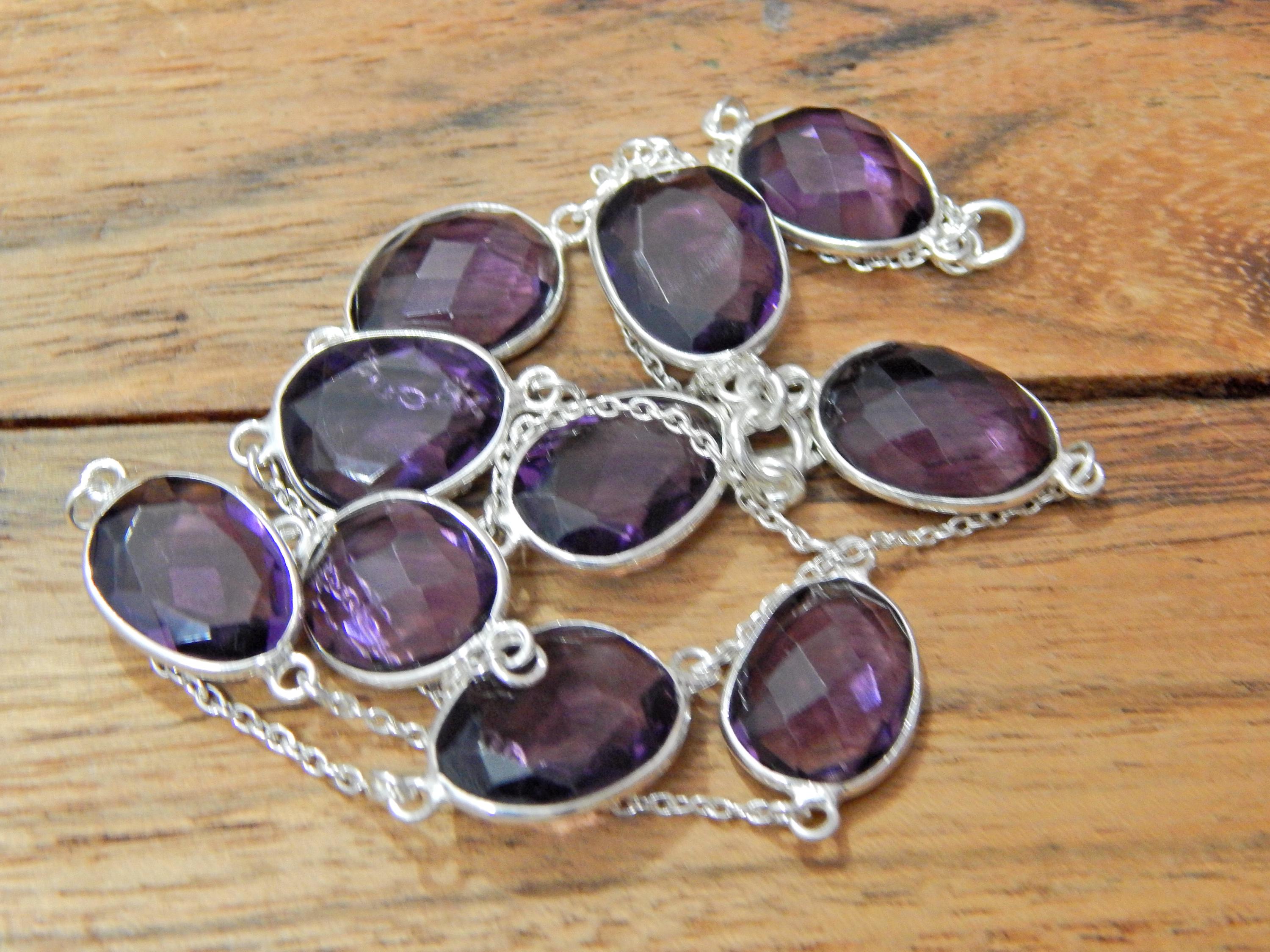 Collier Améthyste Véritable - Pendentif Pierre Brute - Chaîne 20 Pouces Plaqué Argent