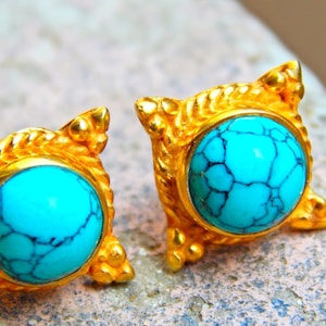 Genuine Turquoise Stud Earrings , Dainty Handmade Turquoise Earrings, Tiny Stud Earrings,   Wedding Jewelry, Turquoise Earring Stud