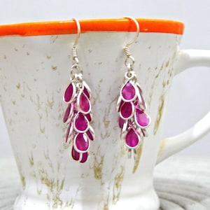 Natural Ruby Gemstone Earring in 925 Sterling Silver, Natural Ruby Hook Earring, Sterling Silver Dangle Earring, Gift for her, Tiny Earrings