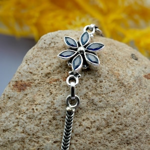 Natural Blue Sapphire Floral Wedding Bracelet 925 Sterling Silver Natural Gemstone Adjustable Bracelet Jewelry Anniversary Gift For Her