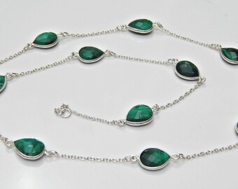 Malachite 925 Sterling Silver Necklace - Bezel Set Gemstone Chain