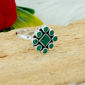 Green Onyx 925 Sterling Silver Ring Adjustable Ring Onyx Jewelry Wedding Ring Gift For Her Gemstone Ring Green Flower Ring Ring For Wedding