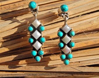 Natural Turquoise, white fresh water Pearl Stud  Turquoise Stud, 925 Sterling Silver, Silver,Silver Stud Earring,Dangle Stud, Silver Jewelry