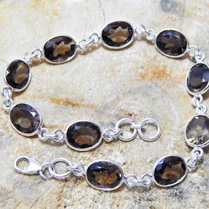 Natural Smoky Quartz Bezel Gemstone bracelet Silver jewelry 925 Sterling Silver bracelet Gift Handmade bracelet Smoky  Gemstone bracelet
