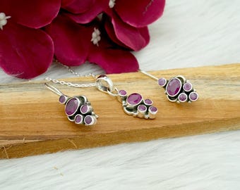 Ruby Jewelry Set: 925 Sterling Silver Red Gemstone Jewelry