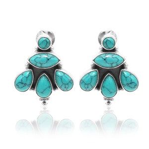Natürliche Türkis Ohrringe Zierliche Ohrstecker 925 Sterling Silber Ohrstecker Geschenk für sie Statement Ohrstecker Jahrestag Geschenk Edelstein Ohrringe