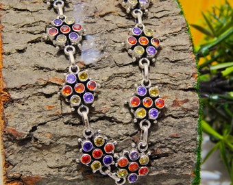 Handmade Sterling Silver Gemstone Necklace: Amethyst, Citrine & Carnelian