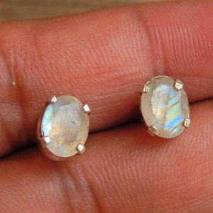 Natural Moonstone Stud Earrings in 925 Sterling Silver Minimalist Earrings Dainty Studs , Boho Jewelry , Bridesmaid Gift , Gemstone Earrings