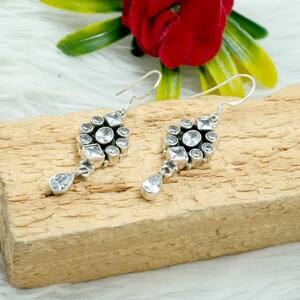 Natural Cubic Zirconia Earrings 925 Sterling Silver Jewelry White Earrings Wedding Earrings, Handmade Earring, Dangle Earring Gift For Her