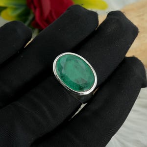 Emerald Ring 925 Sterling Silver Ring Green Ring Unisex Ring Wedding Jewelry Faceted Gemstone Ring Gift For Her / Him