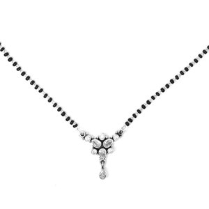 Sterling Silver Mangalsutra Necklace: Zircon, Black Beads, Traditional Indian Jewelry